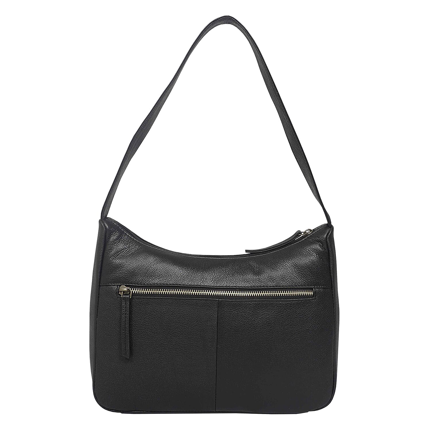 Assots London Genuine Leather Tote Bag with Zipper Closure - Black