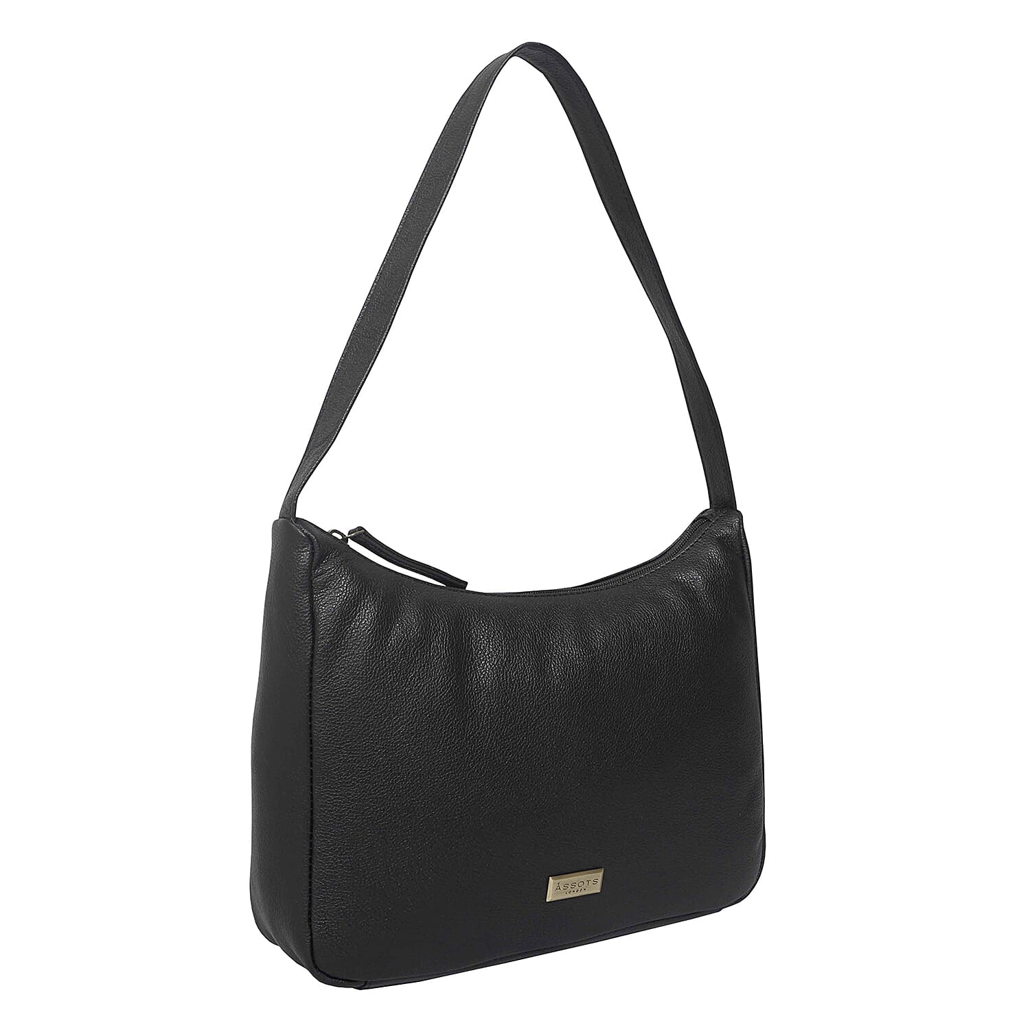 Assots London Genuine Leather Tote Bag with Zipper Closure - Black