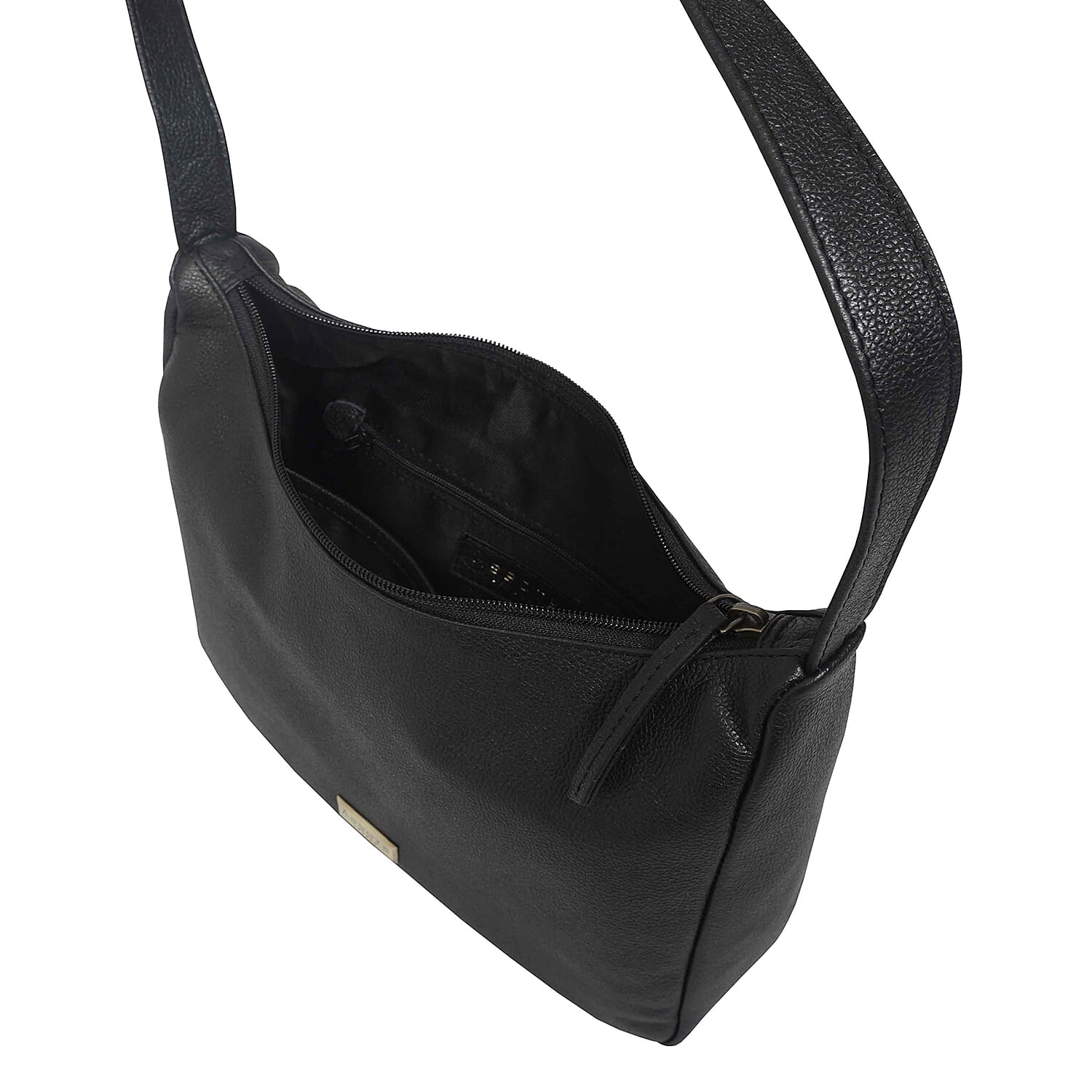 Assots London Genuine Leather Tote Bag with Zipper Closure - Black