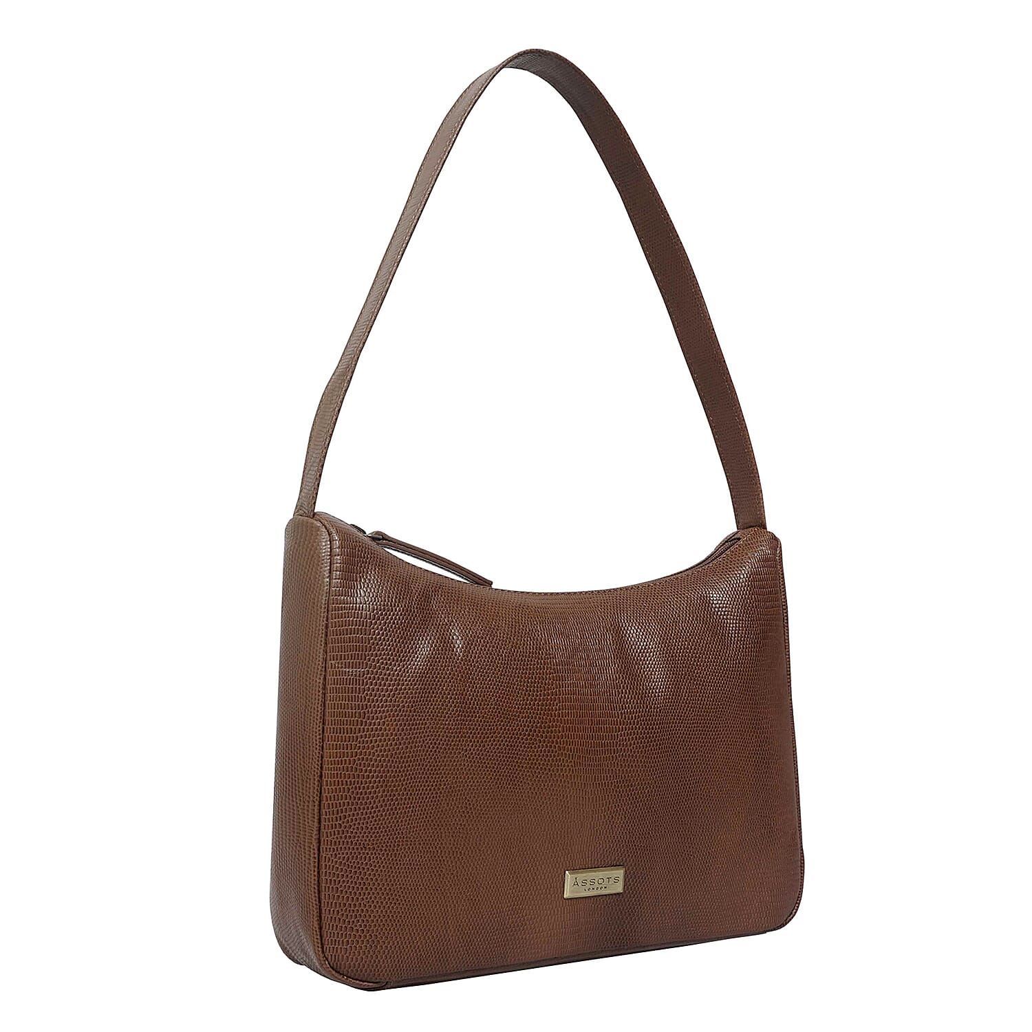 Assots London Genuine Leather Tote Bag with Zipper Closure - Tan