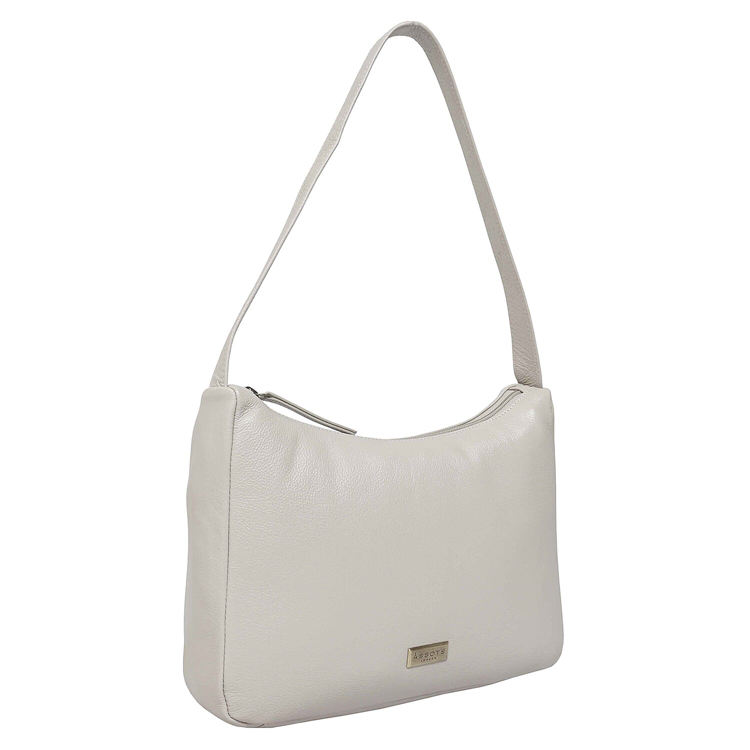 Assots London Genuine Leather Tote Bag with Zipper Closure - Dove Grey