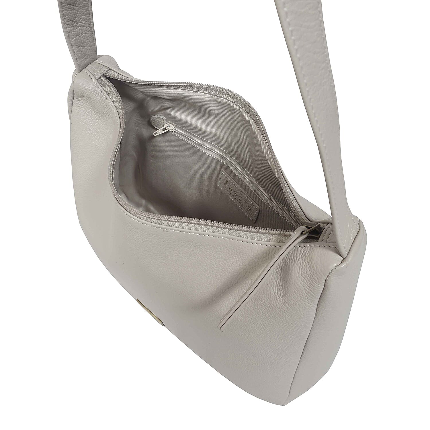 Assots London Genuine Leather Tote Bag with Zipper Closure - Dove Grey