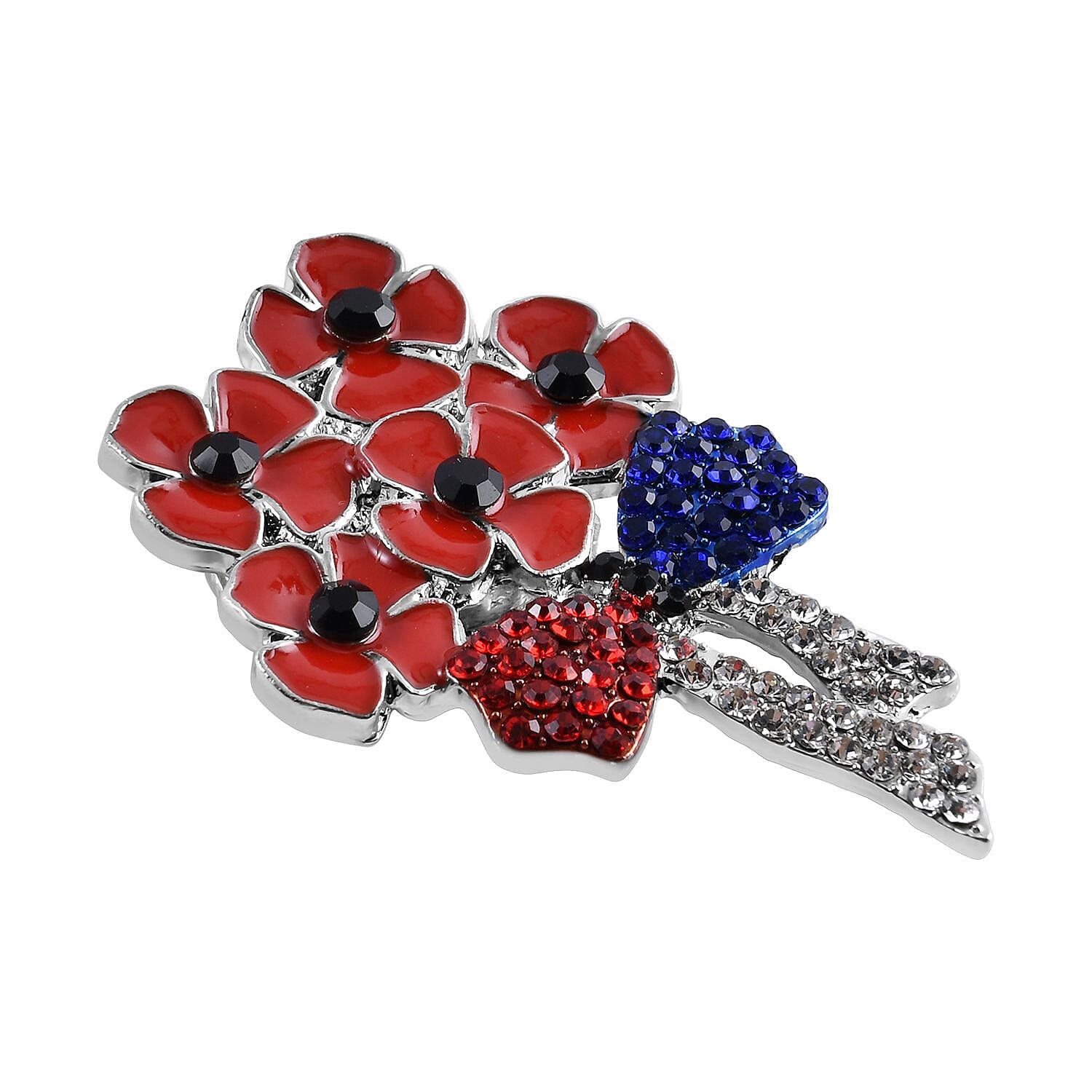 Multi Colour Austrian Crystal Bouquet of Poppy Flowers Brooch With Magnetic Lock in Yellow Gold Tone With Enamelling.
