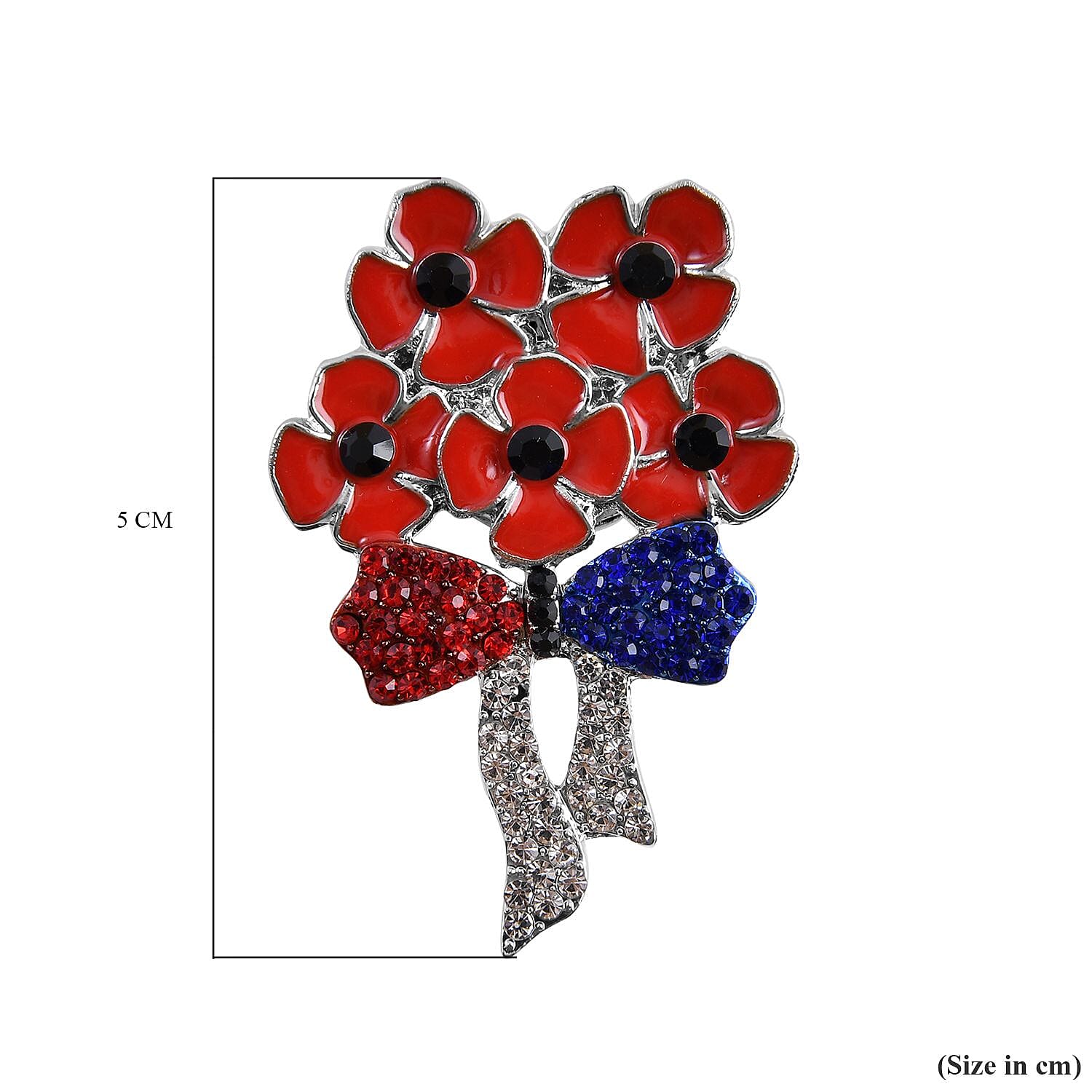 Multi Colour Austrian Crystal Bouquet of Poppy Flowers Brooch With Magnetic Lock in Yellow Gold Tone With Enamelling.