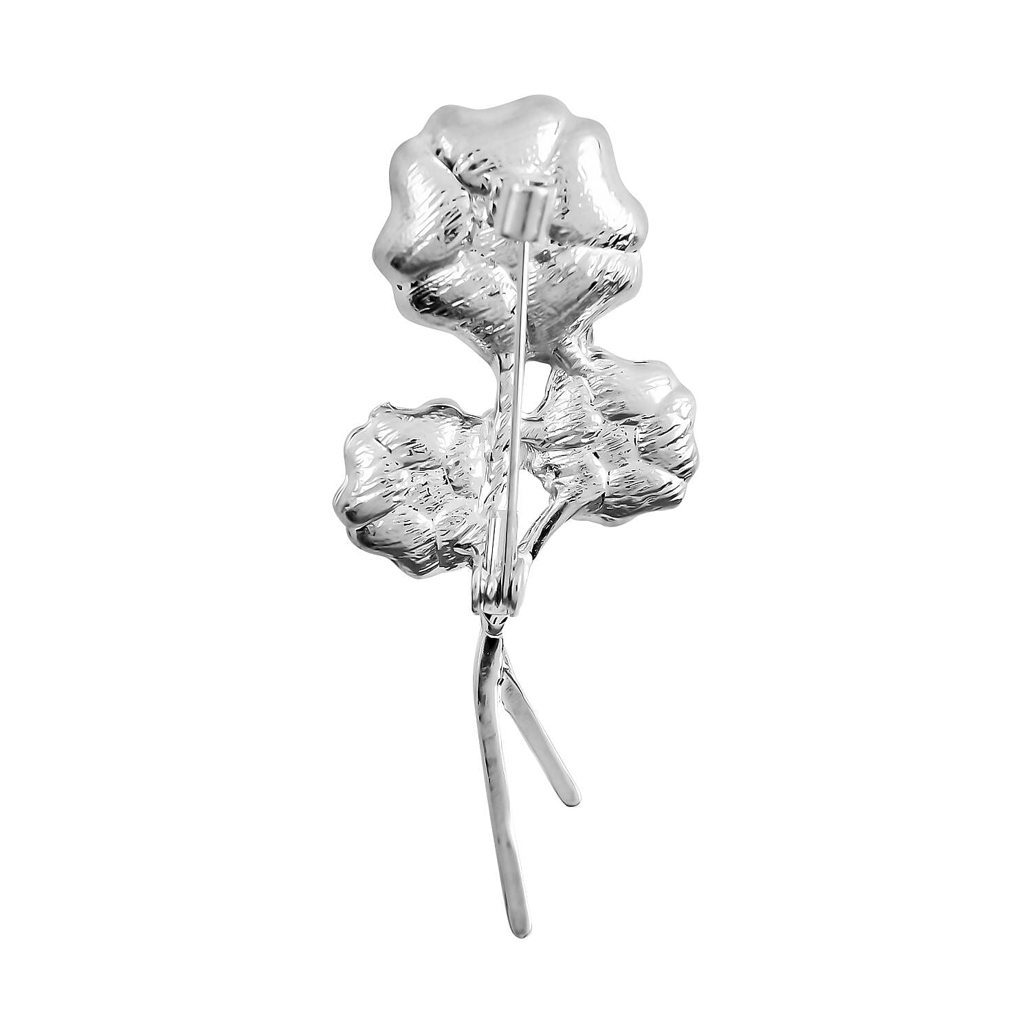 White Austrian Crystal Poppy Flower Brooch (with Enamelled) in Silver Tone