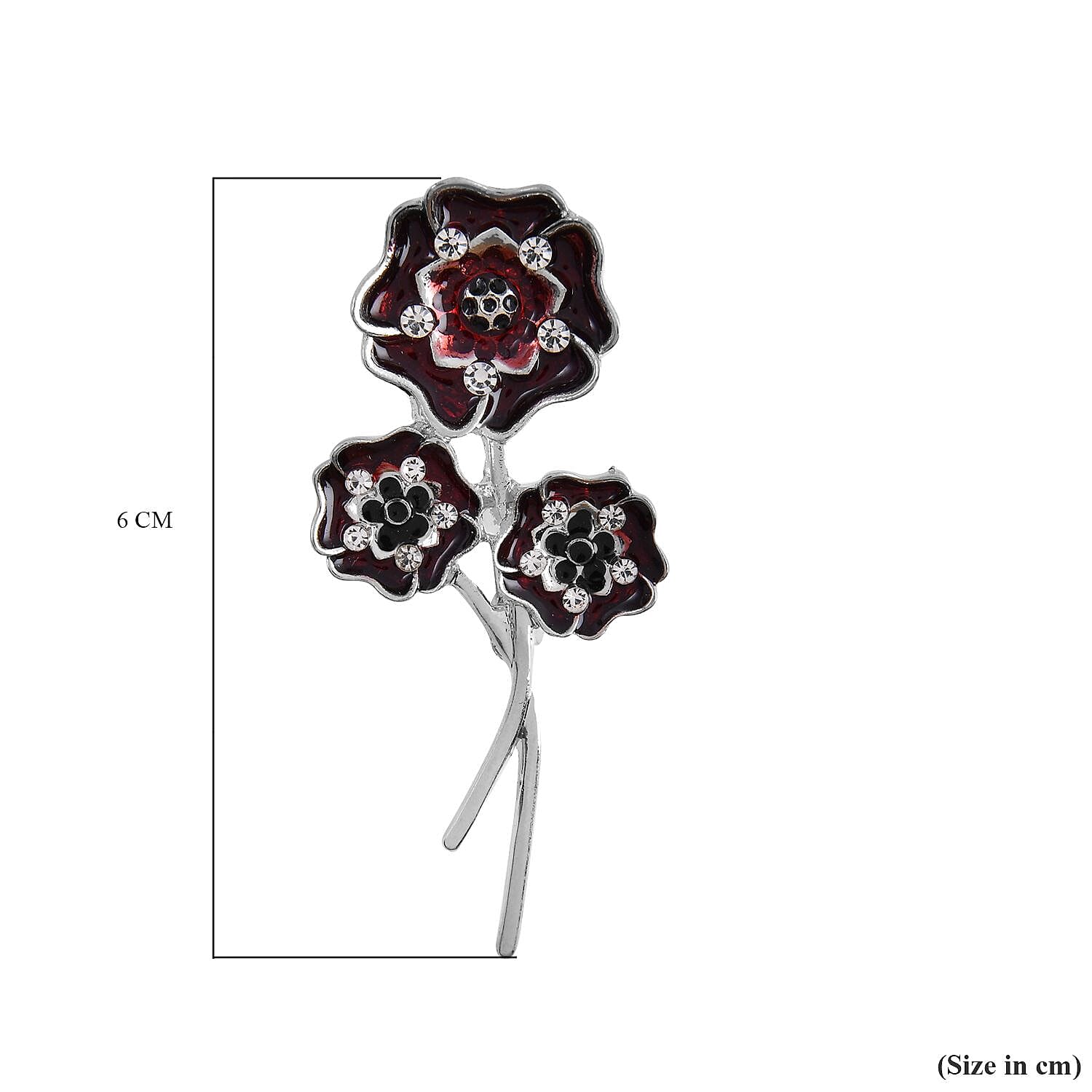 White Austrian Crystal Poppy Flower Brooch (with Enamelled) in Silver Tone