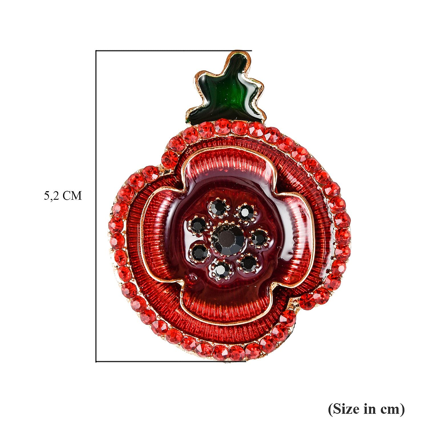 Black Austrian Crystal and Red Austrian Crystal Flower Magnetic Brooch ( With Enamelled) in Gold Tone