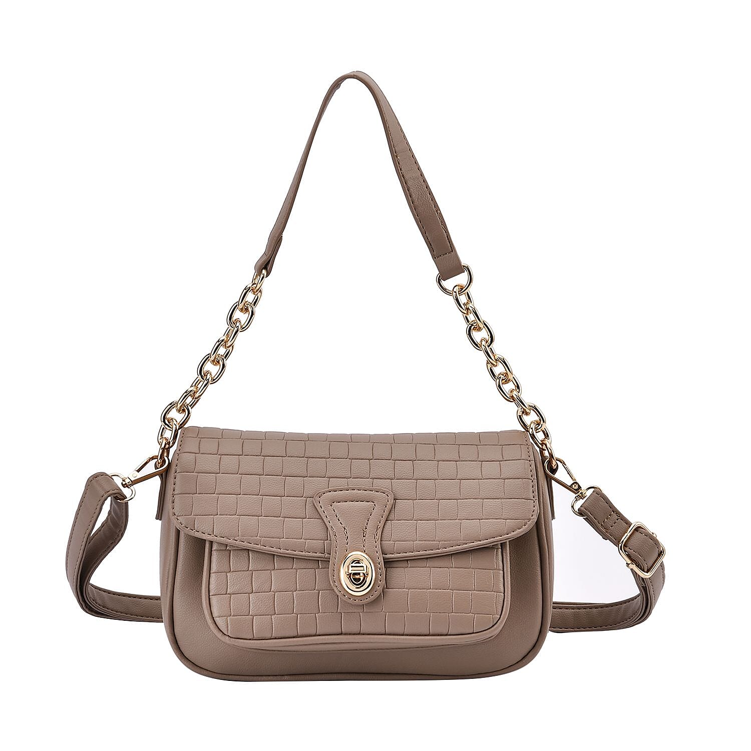 Check Pattern Crossbody Bag with Shoulder Strap (Size 24x8x16 Cm) - Brown