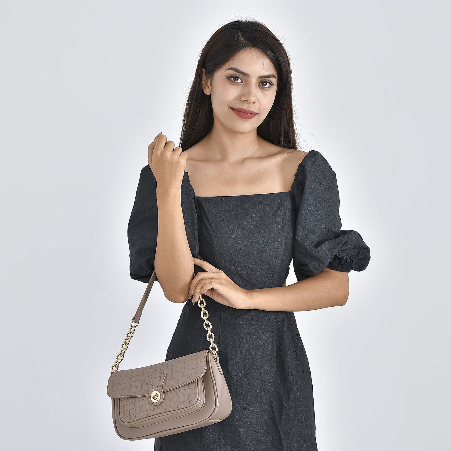 Check Pattern Crossbody Bag with Shoulder Strap (Size 24x8x16 Cm) - Brown