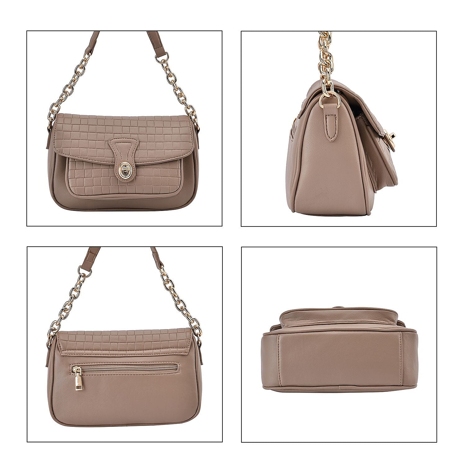 Check Pattern Crossbody Bag with Shoulder Strap (Size 24x8x16 Cm) - Brown