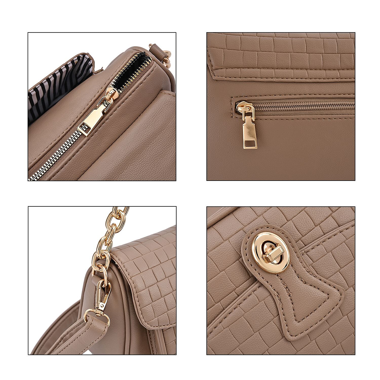 Check Pattern Crossbody Bag with Shoulder Strap (Size 24x8x16 Cm) - Brown