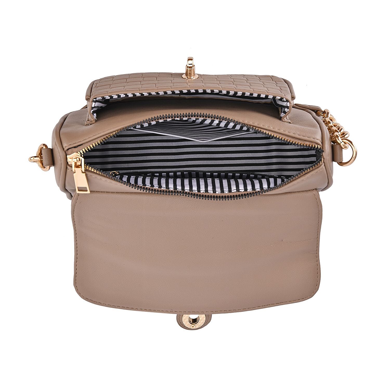 Check Pattern Crossbody Bag with Shoulder Strap (Size 24x8x16 Cm) - Brown