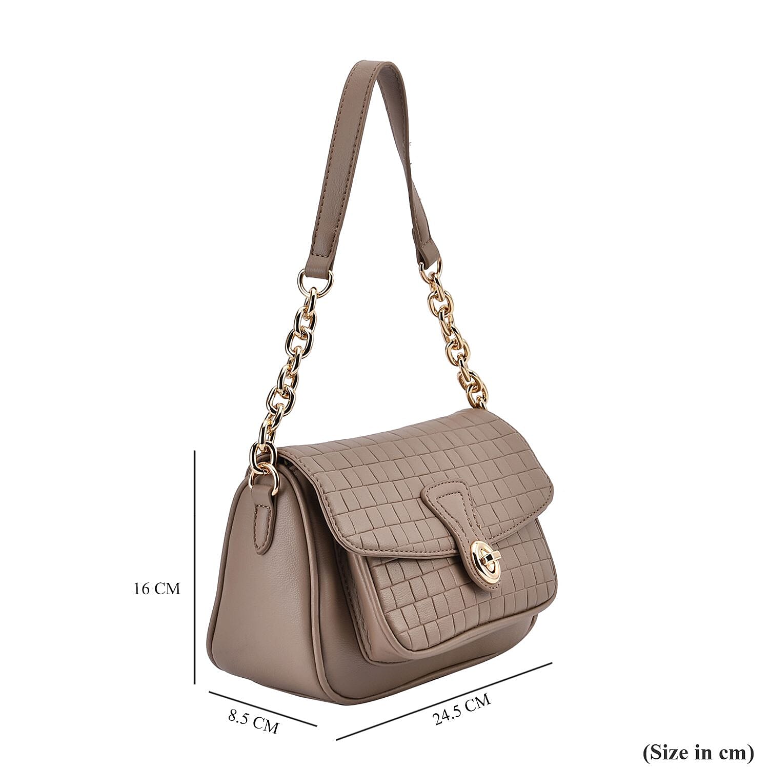 Check Pattern Crossbody Bag with Shoulder Strap (Size 24x8x16 Cm) - Brown