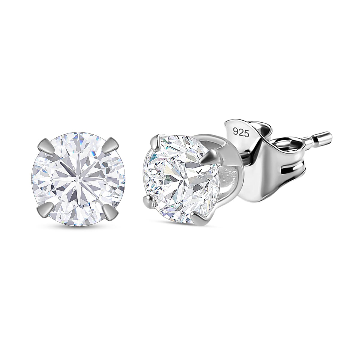 Moissanite Earring (With Push Back) in Platinum Overlay Sterling Silver, 0.868 Ct.