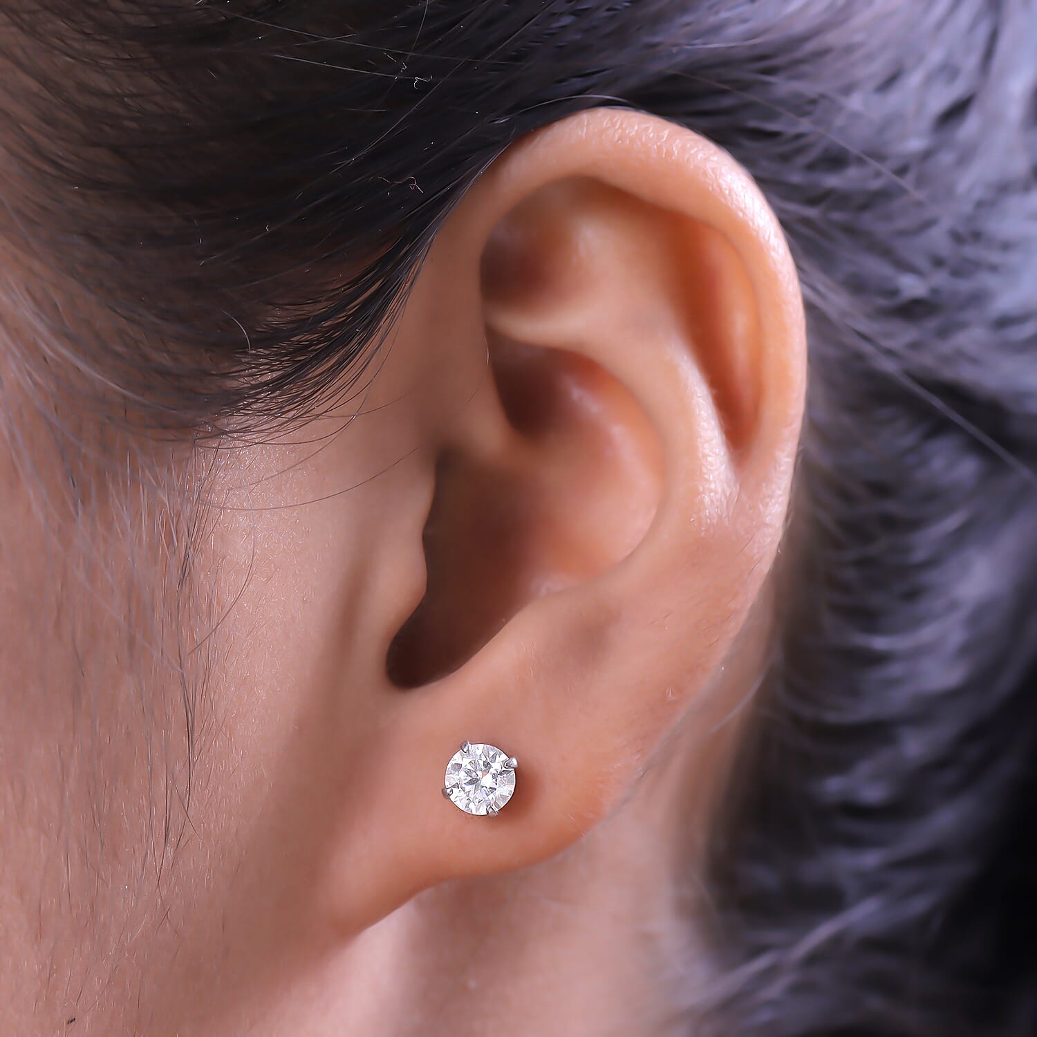 Moissanite Earring (With Push Back) in Platinum Overlay Sterling Silver, 0.868 Ct.