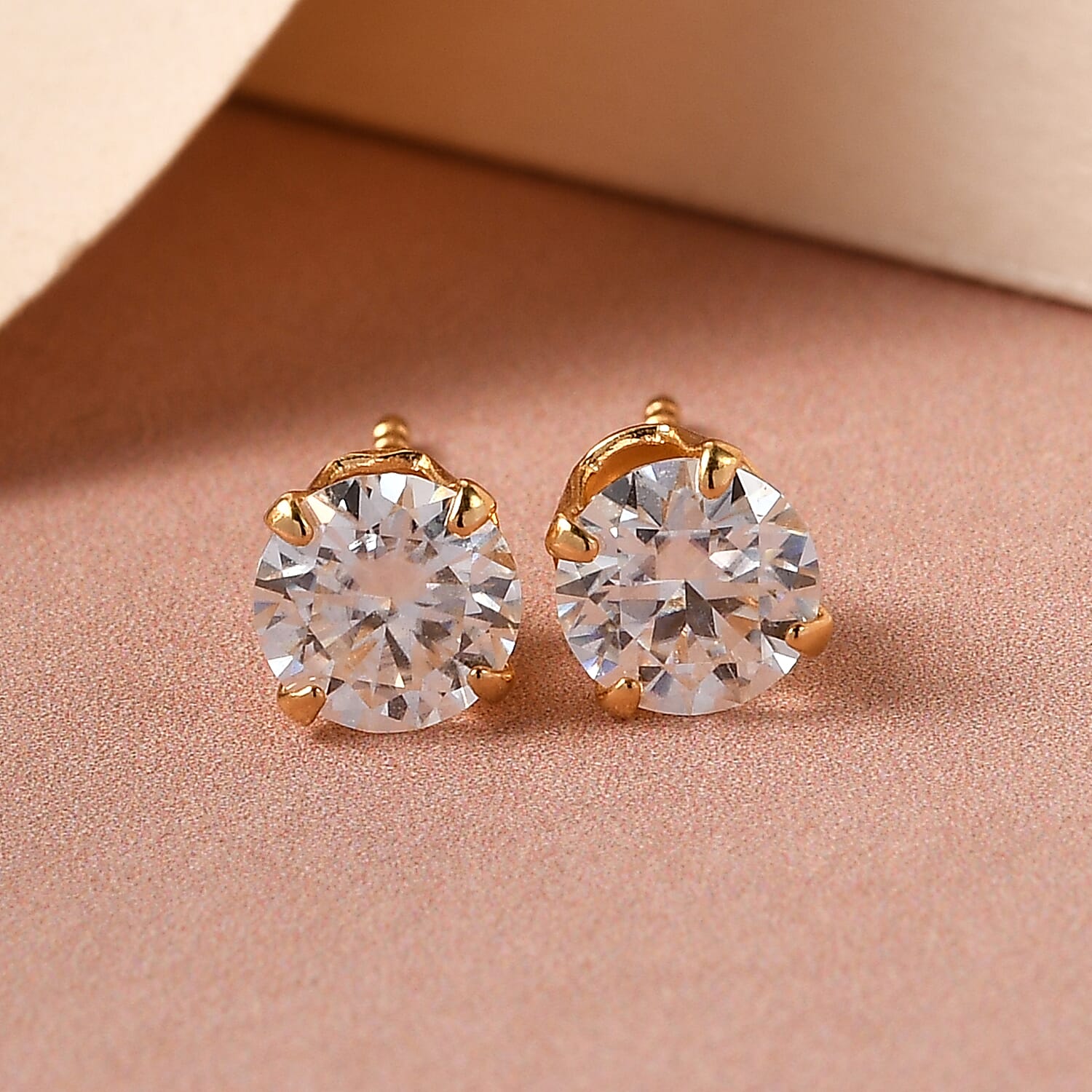 Moissanite Stud Earrings in 14K Gold Overlay Sterling Silver