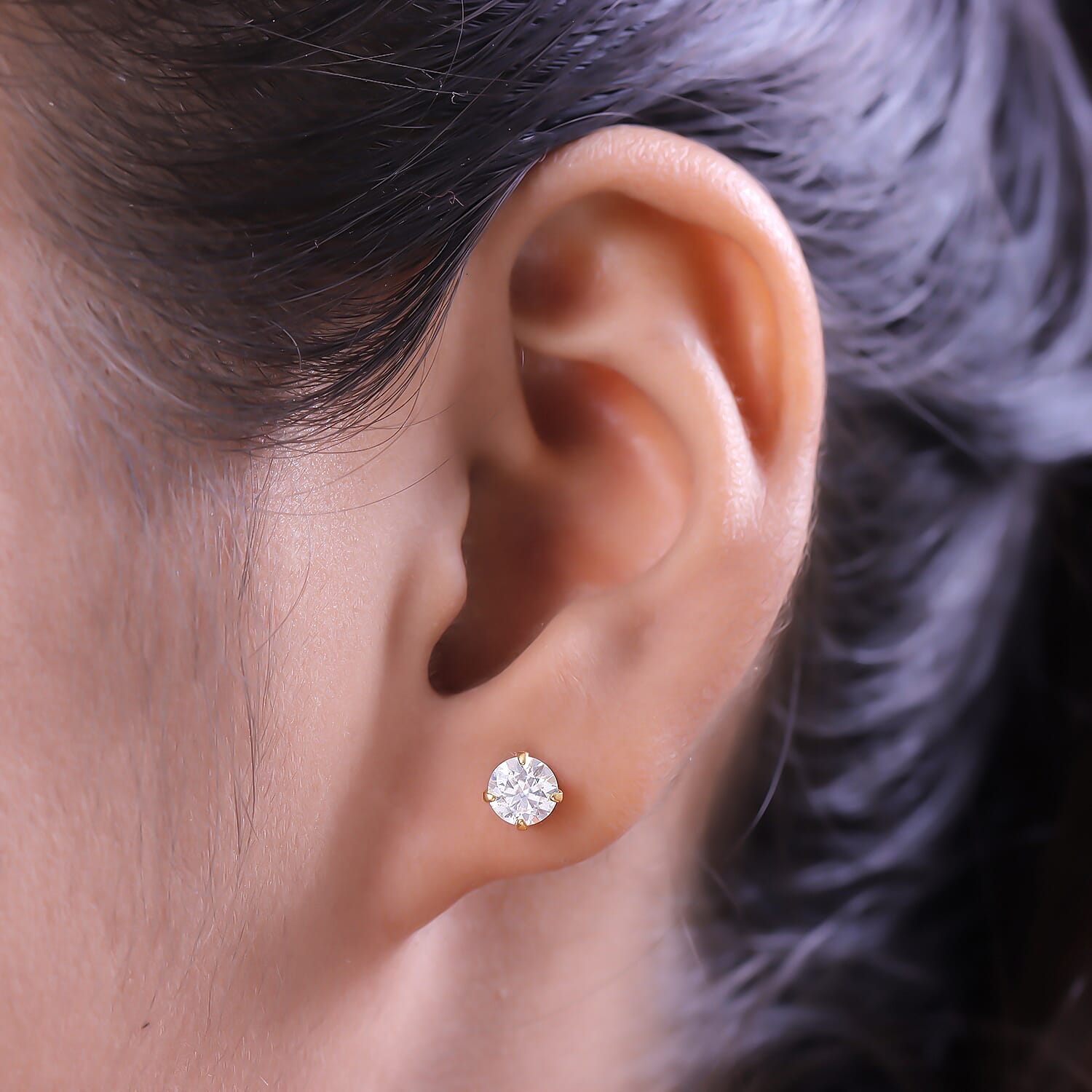 Moissanite Stud Earrings in 14K Gold Overlay Sterling Silver