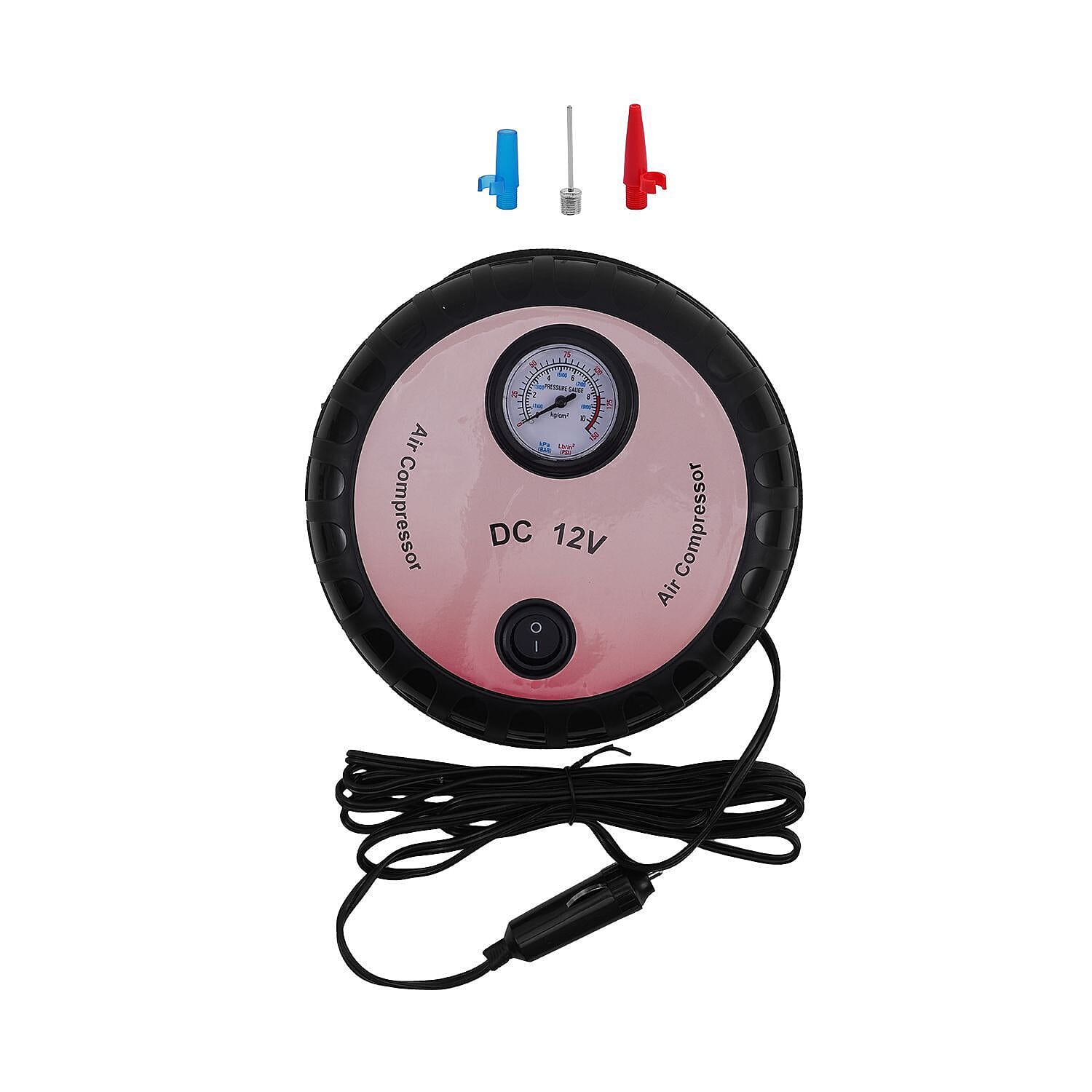 Portable Air Compressor Tire Inflator with Pressure Gauge Car (Size 17x17x7 Cm) - Red & Black
