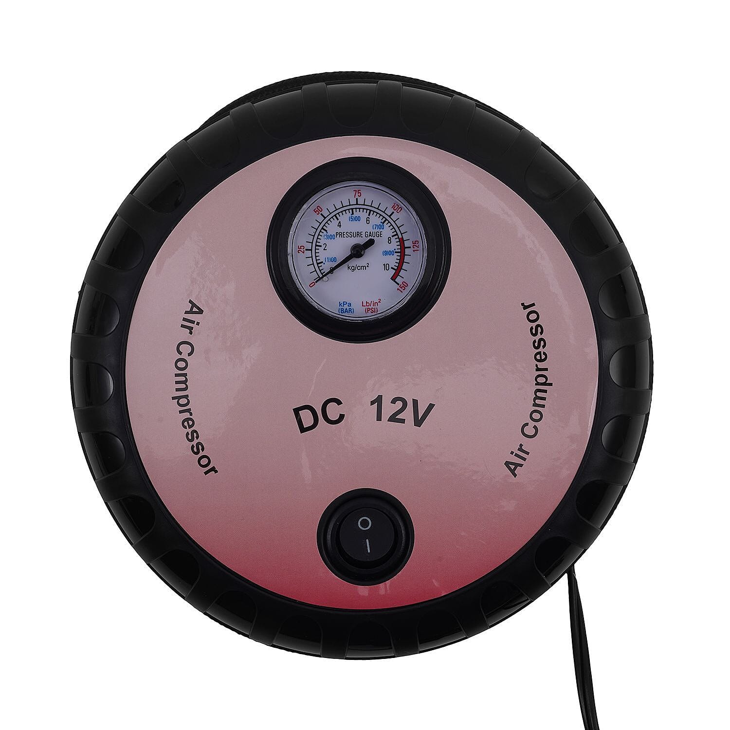 Portable Air Compressor Tire Inflator with Pressure Gauge Car (Size 17x17x7 Cm) - Red & Black