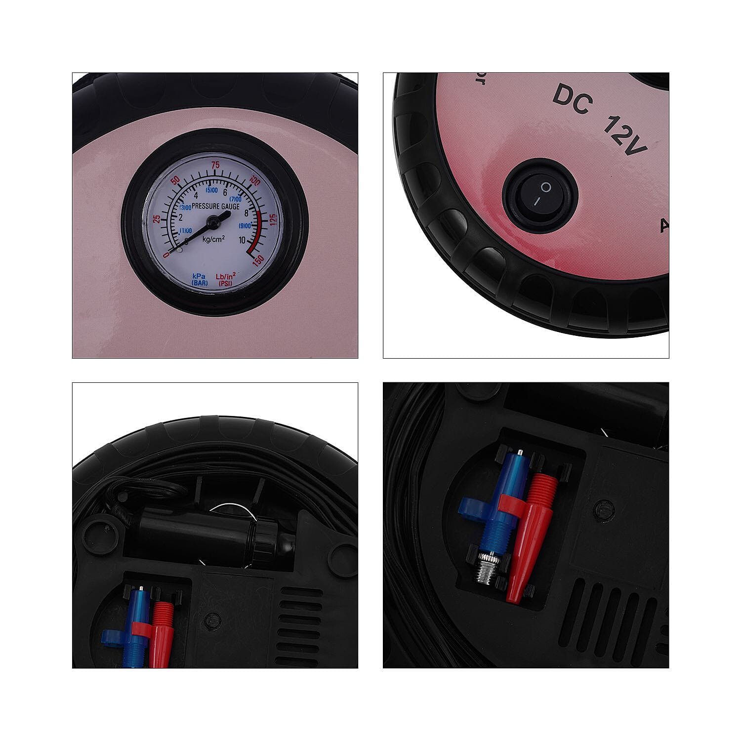 Portable Air Compressor Tire Inflator with Pressure Gauge Car (Size 17x17x7 Cm) - Red & Black