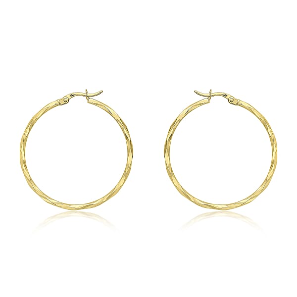 9ct Yellow Gold 33mm Diamond Cut Faceted Hoop Creole Earrings