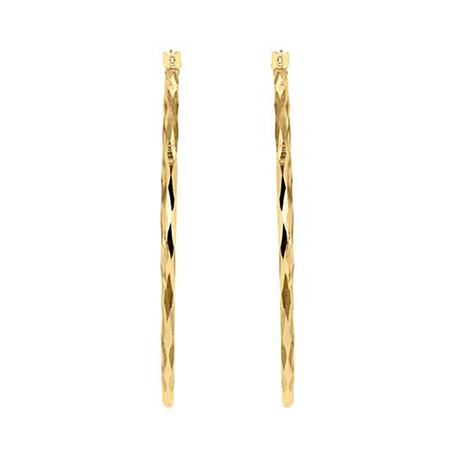 9K Yellow Gold 1.5mm Tube 33mm Diamond Cut Faceted Hoop Creole Earrings