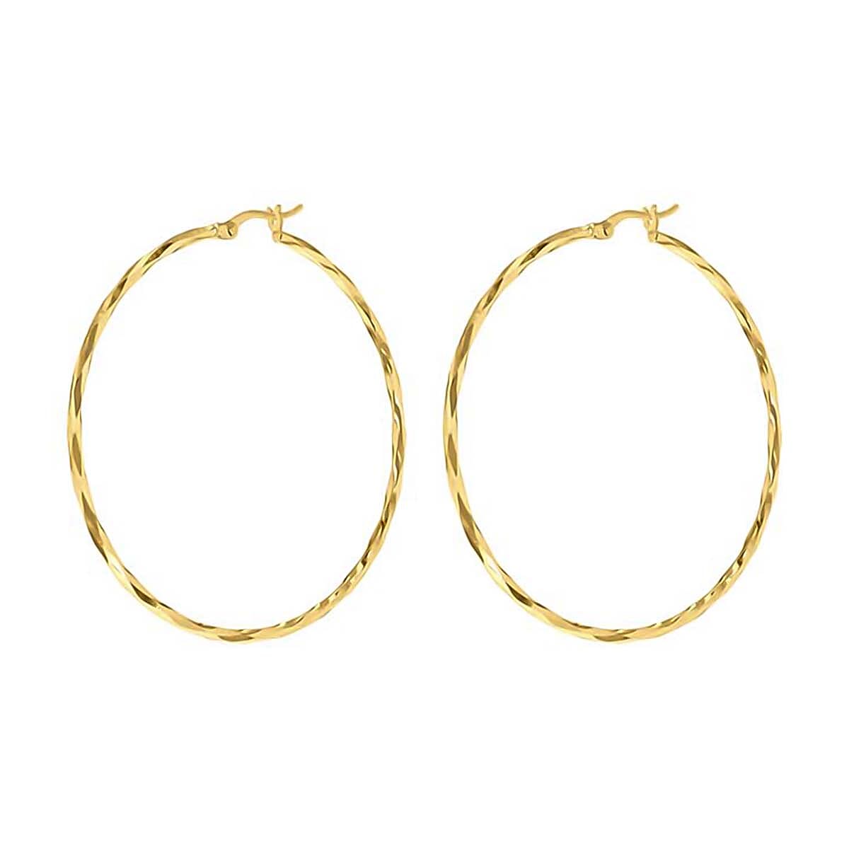 9K Yellow Gold 1.5mm Tube 38mm Diamond Cut Faceted Hoop Creole Earrings