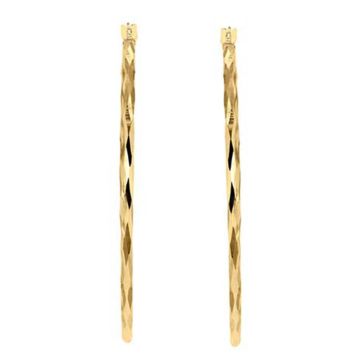 9K Yellow Gold 1.5mm Tube 38mm Diamond Cut Faceted Hoop Creole Earrings