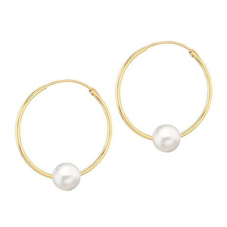 9K Yellow Gold 5mm Fresh Water Pearl 14.5mm X 16mm Sleeper Earring