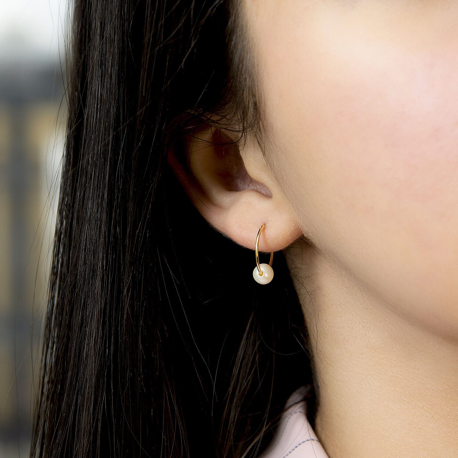 9K Yellow Gold 5mm Fresh Water Pearl 14.5mm X 16mm Sleeper Earring