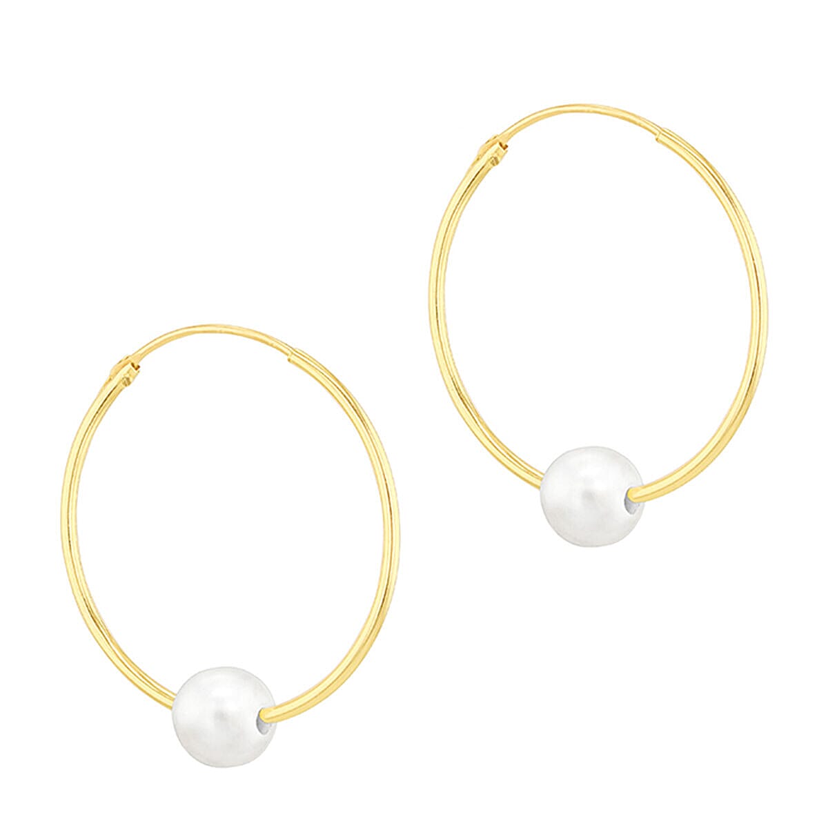 9K Yellow Gold 5mm Fresh Water Pearl 14.5mm X 16mm Sleeper Earring