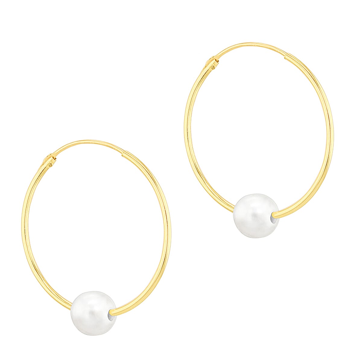 9K Yellow Gold 5mm Fresh Water Pearl 19.5mm X 21mm Sleeper Earring