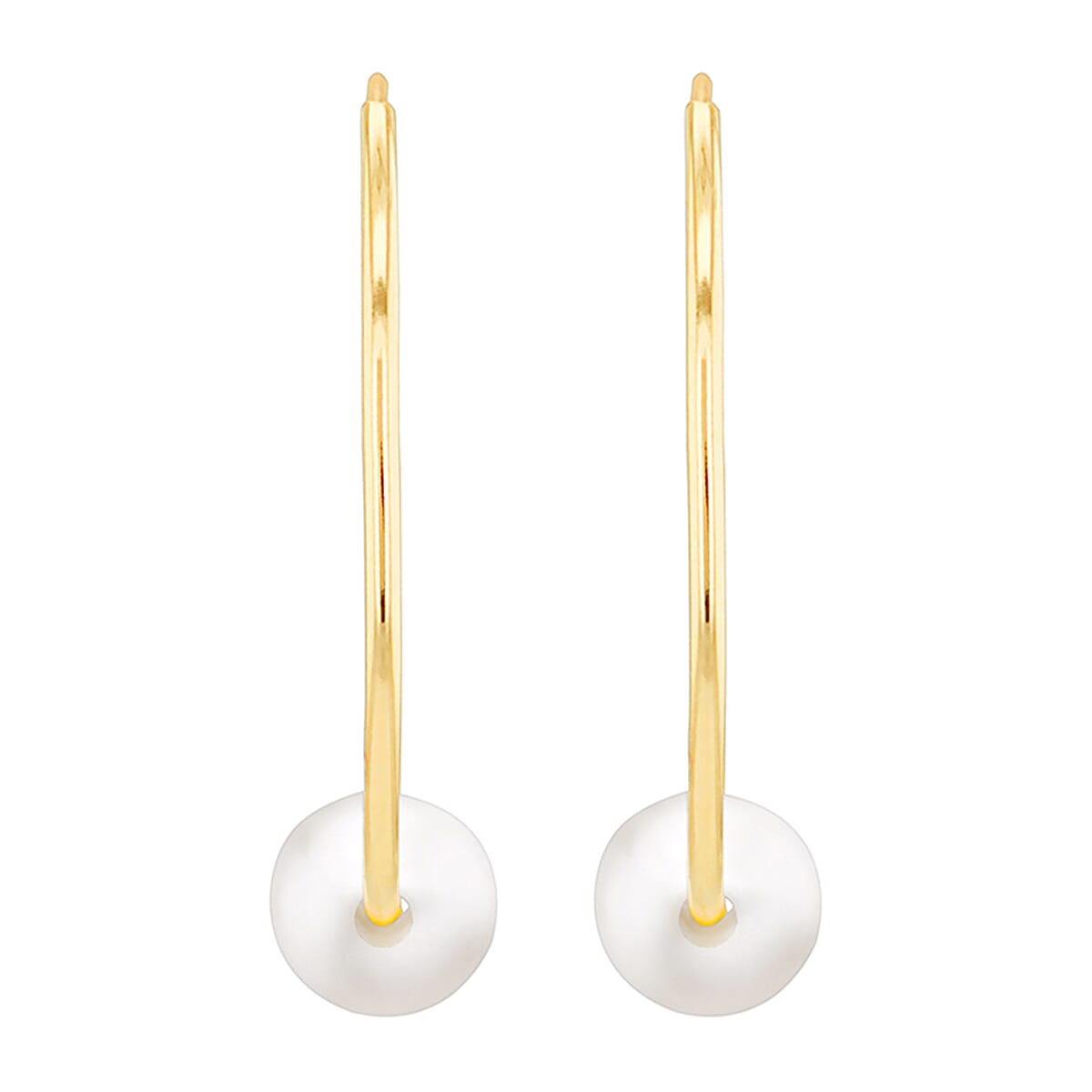 9K Yellow Gold 5mm Fresh Water Pearl 19.5mm X 21mm Sleeper Earring