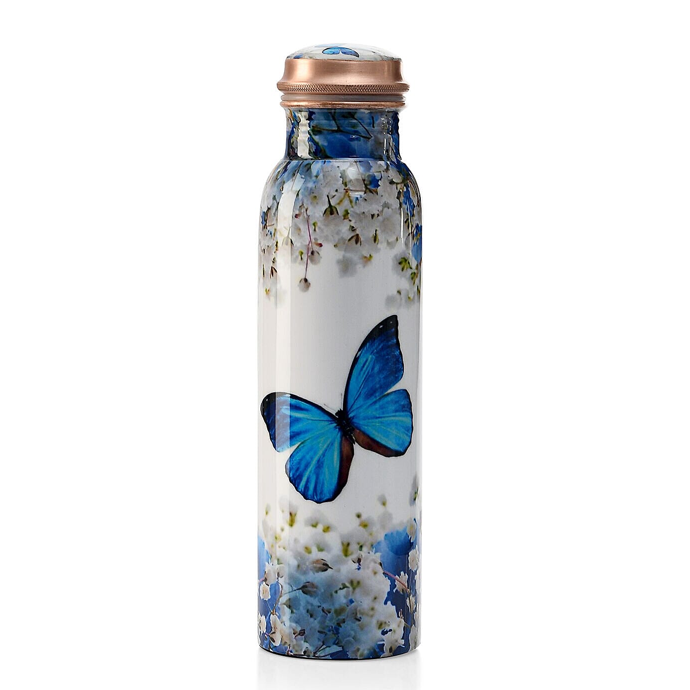 Butterfly Print 100% Leak Proof Copper Bottle 900ml - Blue