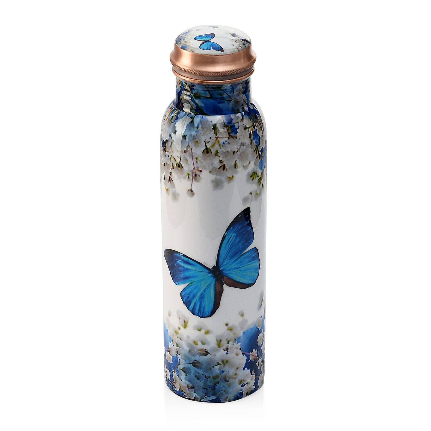 Butterfly Print 100% Leak Proof Copper Bottle 900ml - Blue