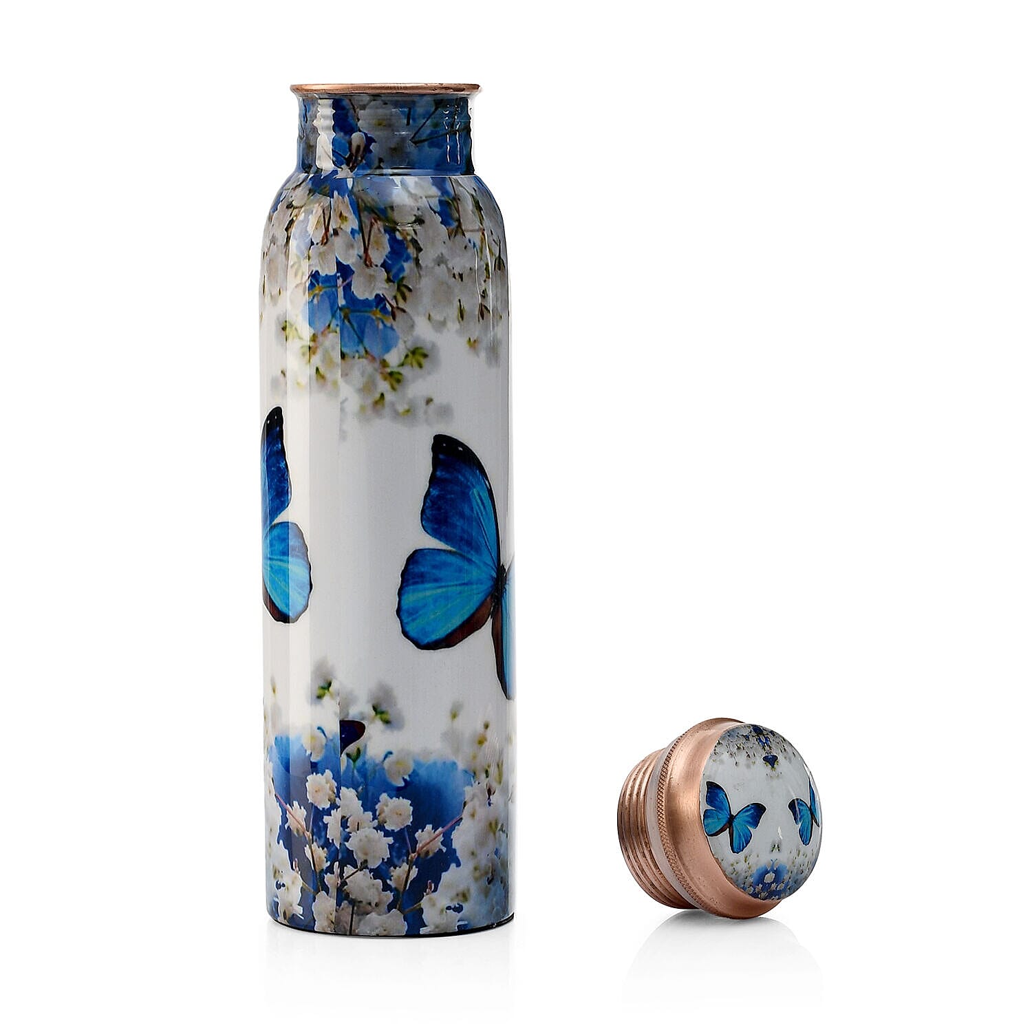 Butterfly Print 100% Leak Proof Copper Bottle 900ml - Blue