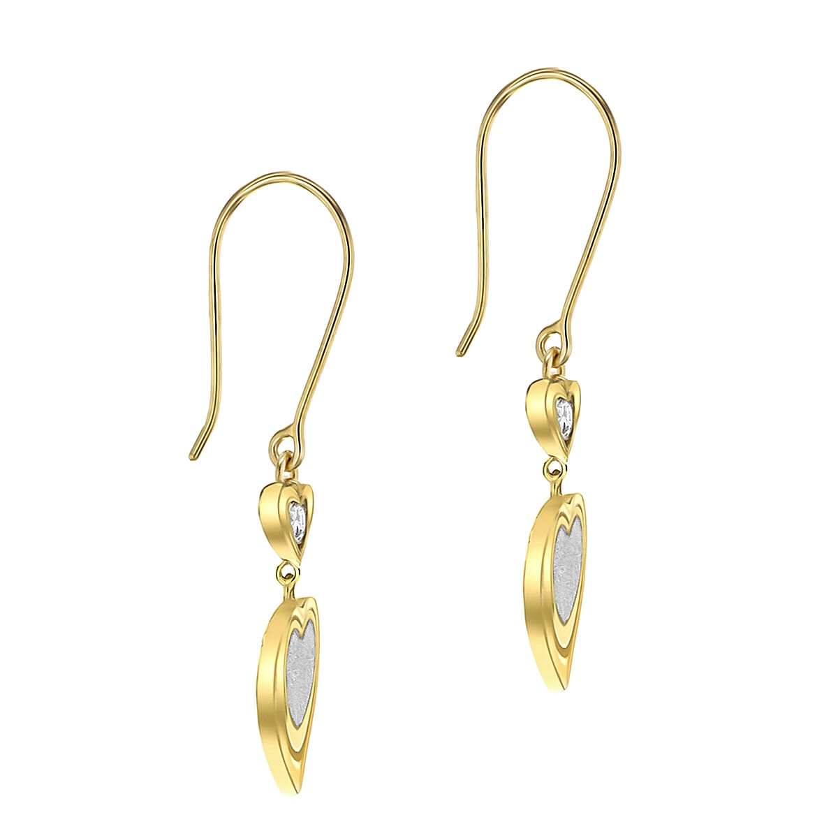 9K Yellow Gold 3mm Combodian Zircon 13mm X 38.5mm Stardust Double Heart Earrings