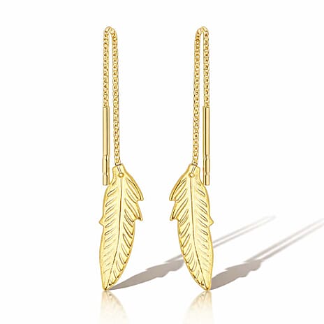 9K Yellow Gold 4mm X 60mm Leaf Pull Through Chain Earrings
