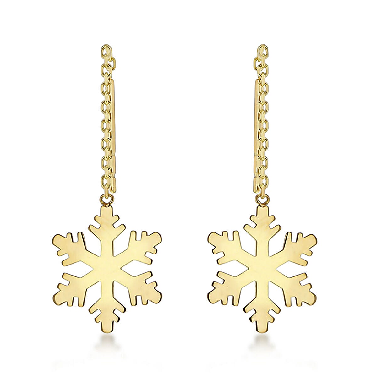 9K Yellow Gold 8.5mm X 58.5mm Snowflake Pull Through Chain Earrings