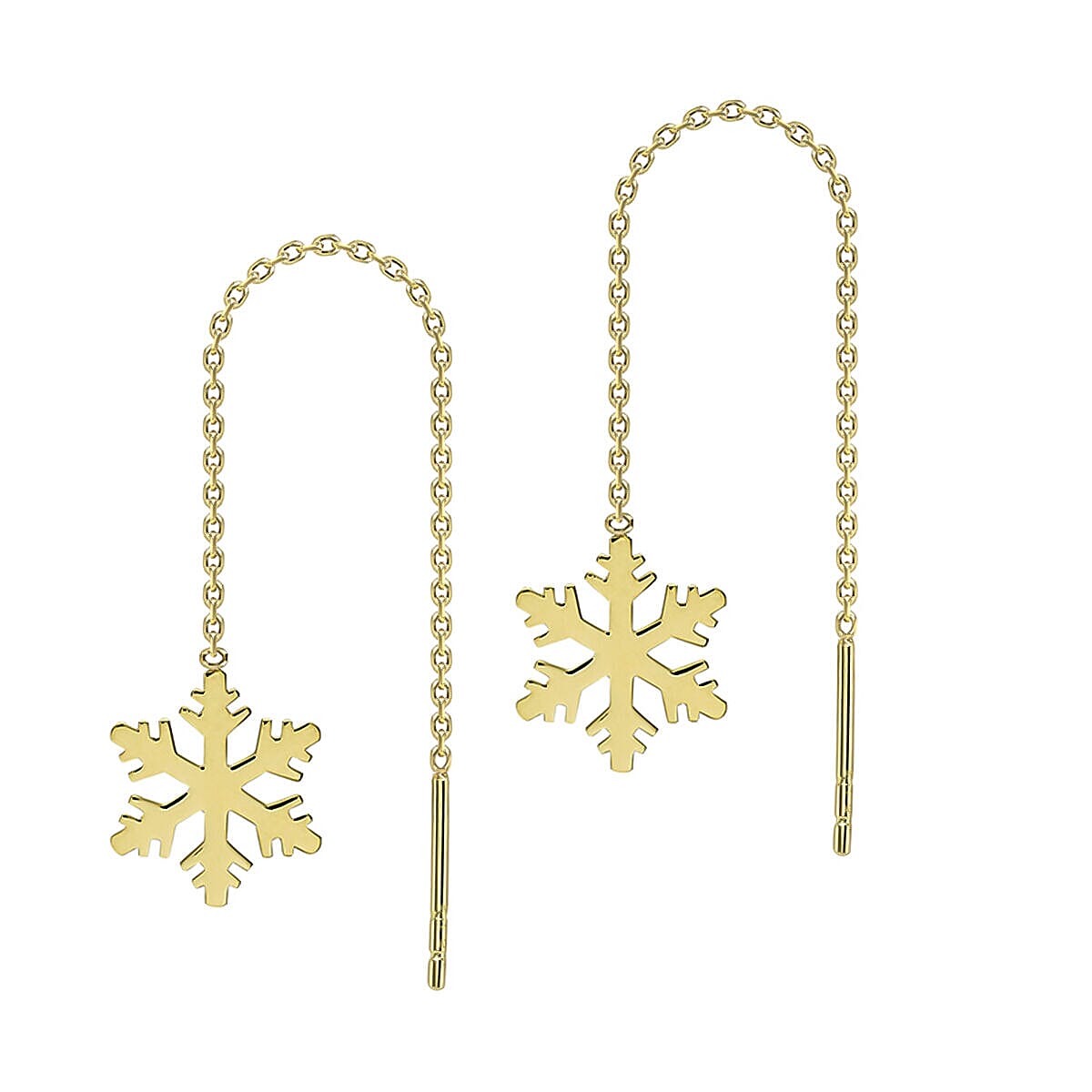 9K Yellow Gold 8.5mm X 58.5mm Snowflake Pull Through Chain Earrings