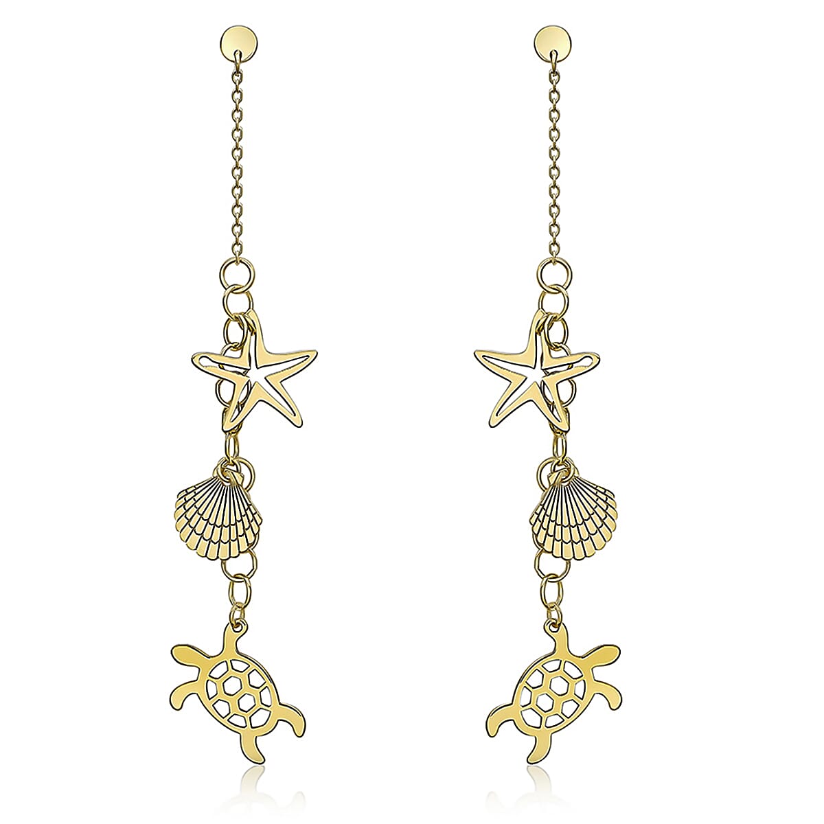 9K Yellow Gold 11.5mm X 59.5mm 'Sea and Sand' Drop Earrings
