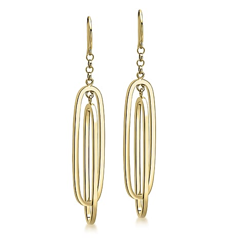 9K Yellow Gold 9mm X 43mm Double Oval Drop Earrings