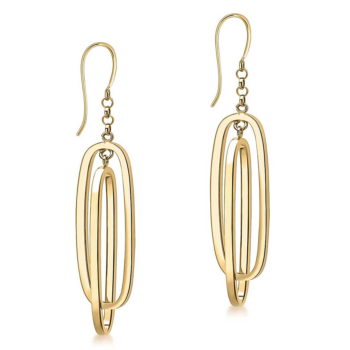 9K Yellow Gold 9mm X 43mm Double Oval Drop Earrings