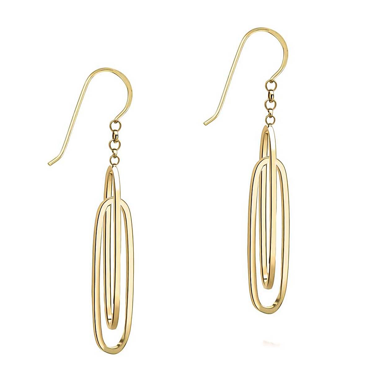 9K Yellow Gold 9mm X 43mm Double Oval Drop Earrings