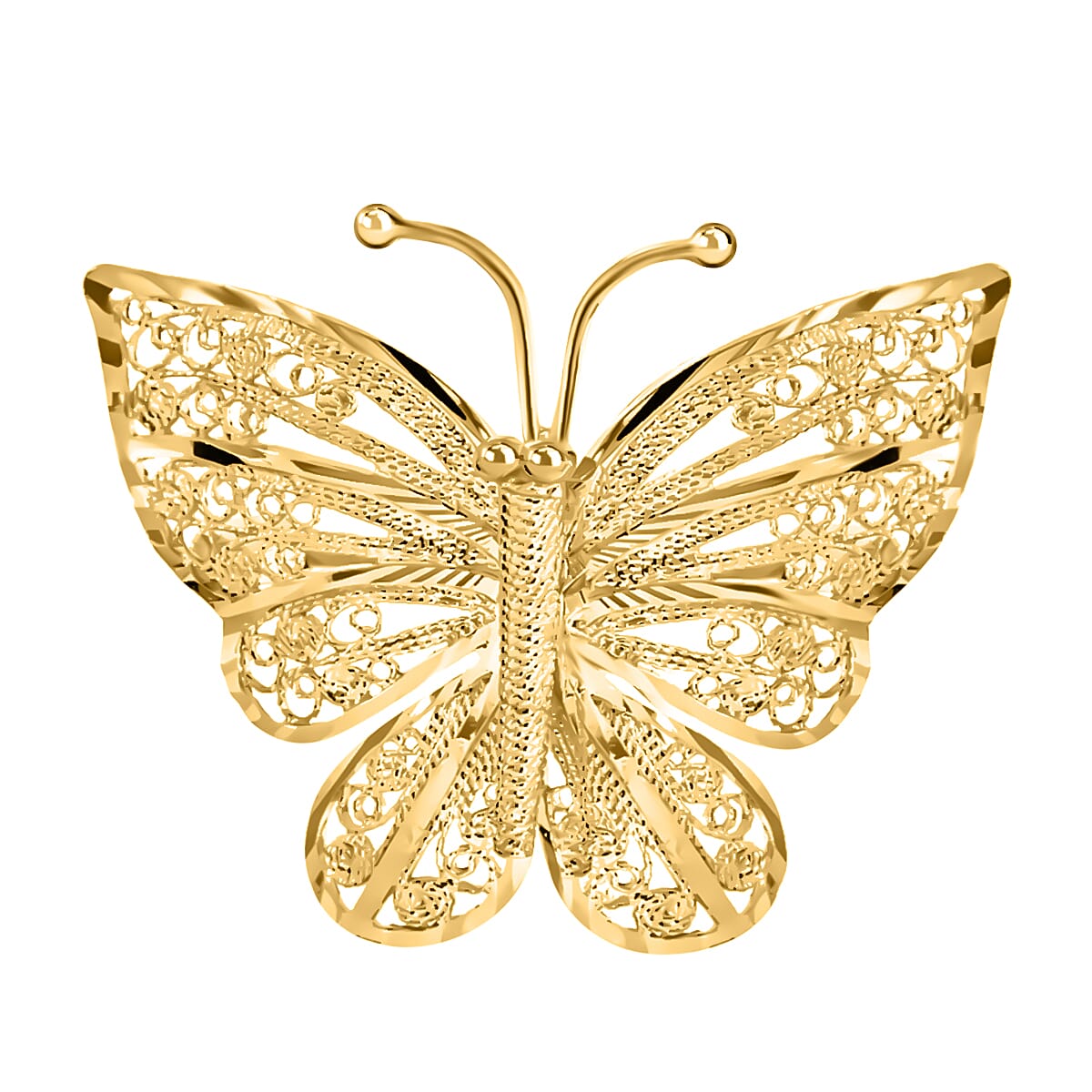 9K Yellow Gold 35mm X 29mm Filigree Butterfly Brooch