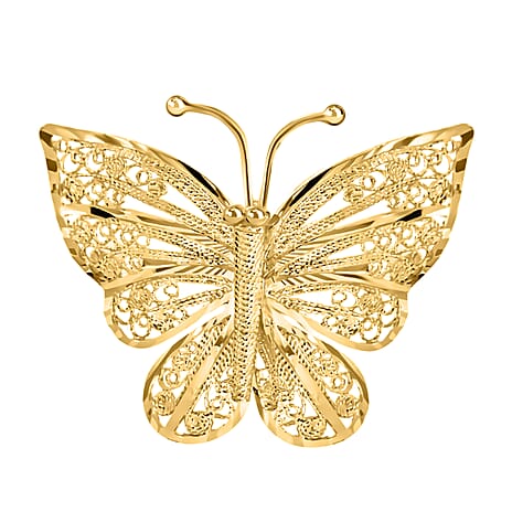 9K Yellow Gold 35mm X 29mm Filigree Butterfly Brooch