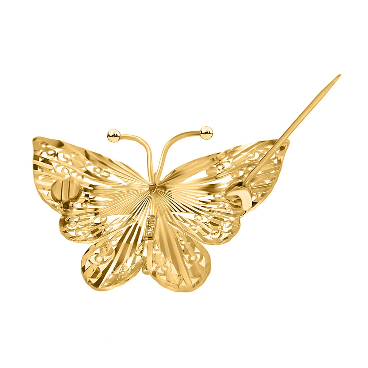 9K Yellow Gold 35mm X 29mm Filigree Butterfly Brooch