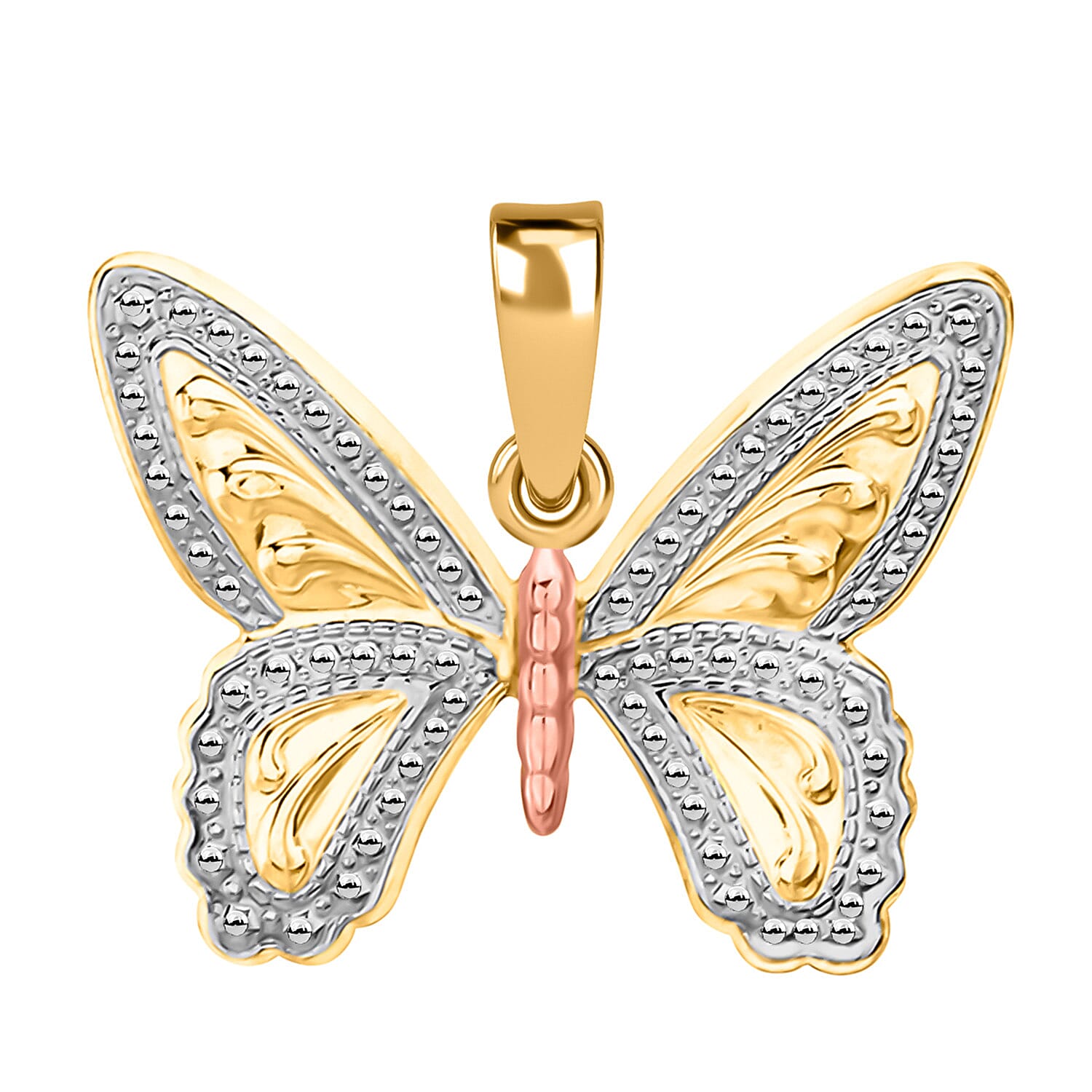 9K Three Colour Gold 22mm x 17mm Patterned Butterfly Pendant