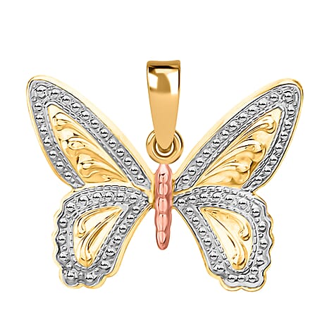 9K Three Colour Gold 22mm x 17mm Patterned Butterfly Pendant