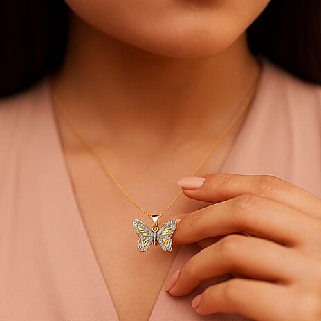 9K Three Colour Gold 22mm x 17mm Patterned Butterfly Pendant